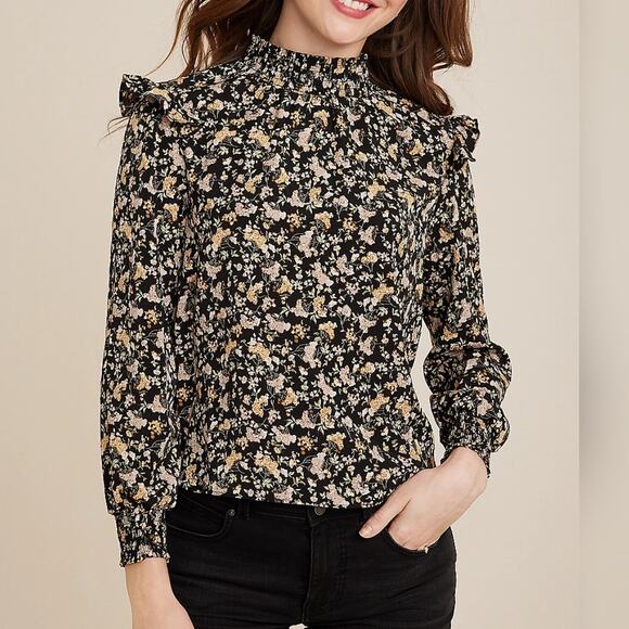 Vigoss Tops - Vigoss Floral High Neck Ruffle Trim Blouse Size XXL Sold at Maurices